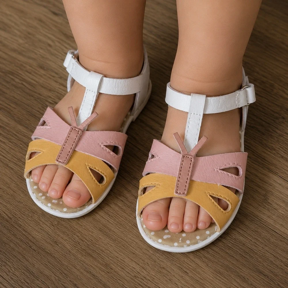 Dr. Scholl's Run Toddler Girls Leather Butterfly Sandals Pink Yellow‎ White